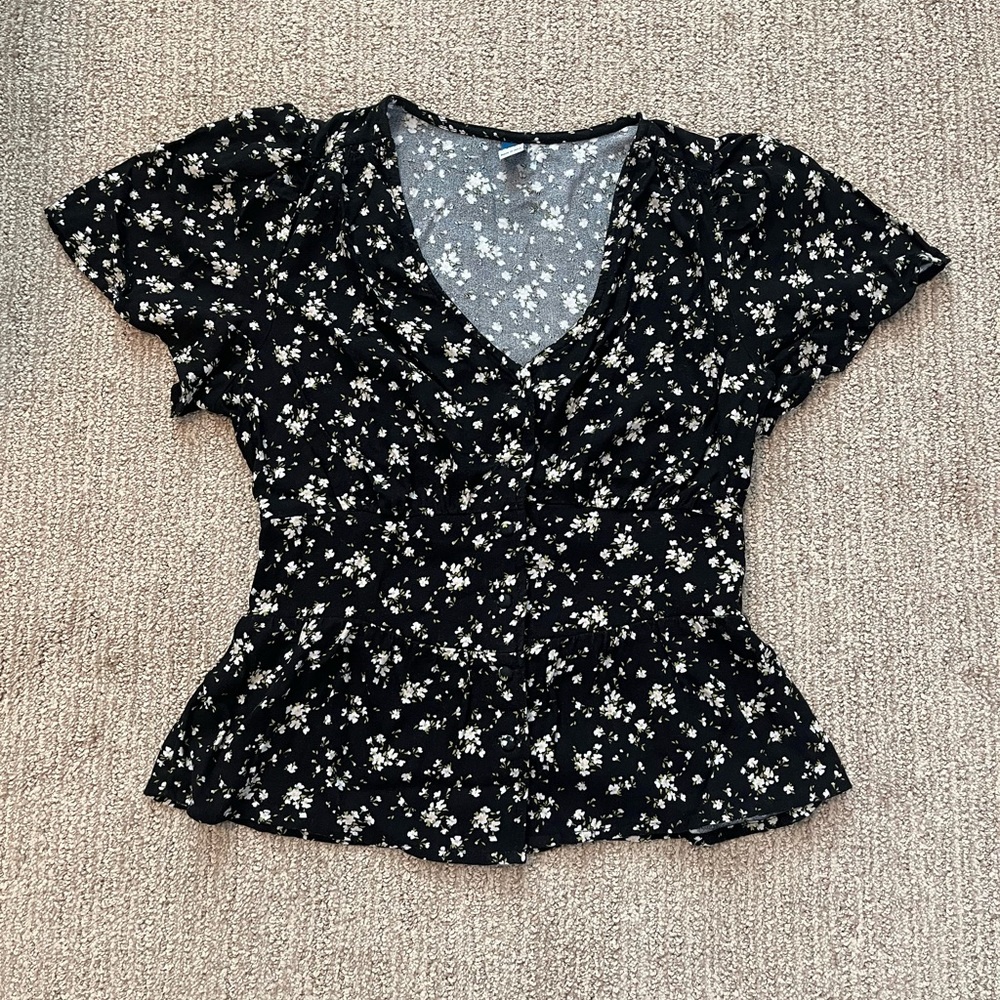 Old Navy Black Floral Blouse